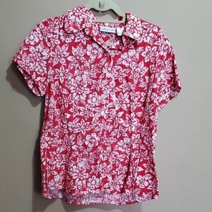 Carroll Reed Floral Red and White Women's Top Size 12